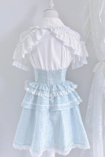 Punk T-Shirt - White/blue, 2 Colors, Ruffled, Layered, Lace-Up - additional product view 2