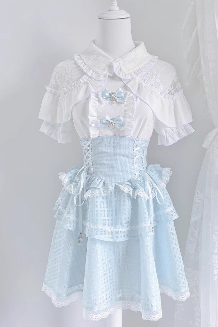 Punk T-Shirt - White/blue, 2 Colors, Ruffled, Layered, Lace-Up - additional product view 3