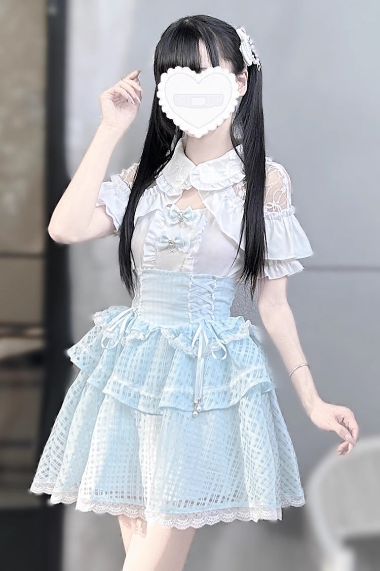 Punk T-Shirt - White/blue, 2 Colors, Ruffled, Layered, Lace-Up - additional product view 4