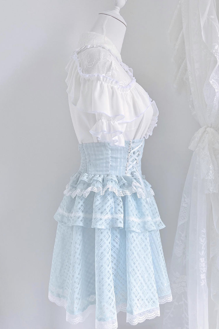 Punk T-Shirt - White/blue, 2 Colors, Ruffled, Layered, Lace-Up - additional product view 5