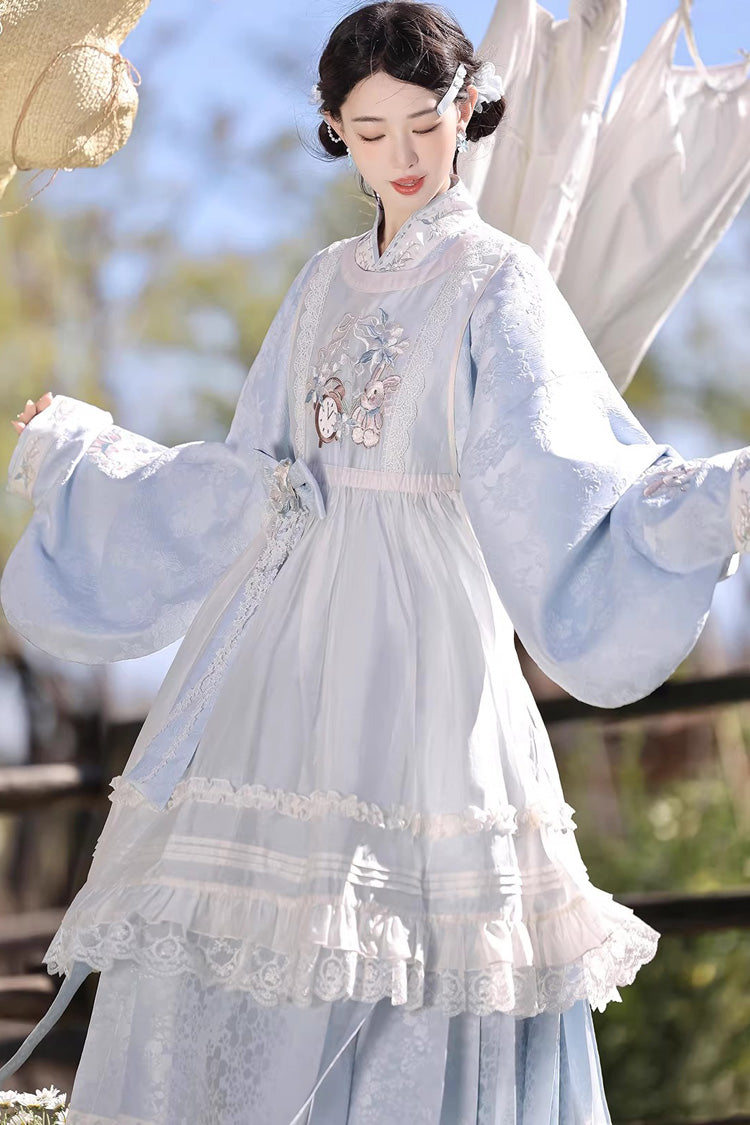 Ruffled Lolita Skirt - Alice In The Illusion, Blue, Stand Collar, Printed - additional product view 2