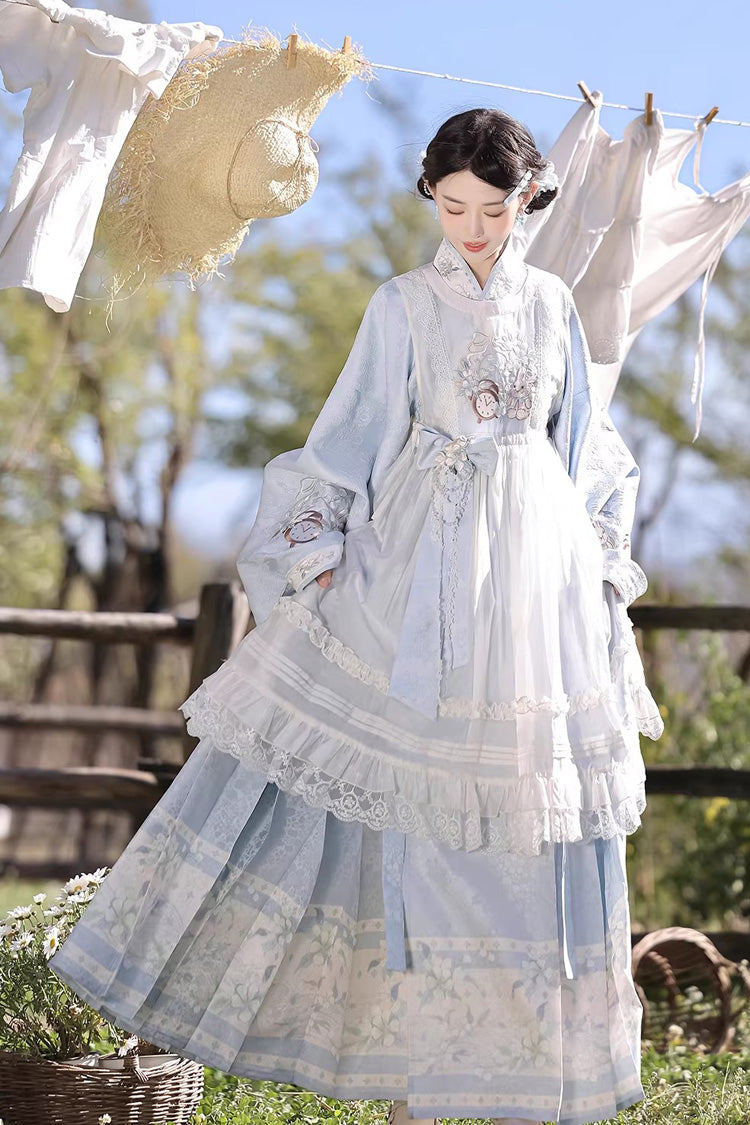 Ruffled Lolita Skirt - Alice In The Illusion, Blue, Stand Collar, Printed - additional product view 3