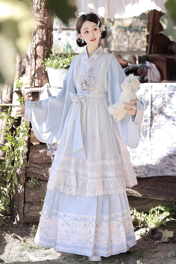 Ruffled Lolita Skirt - Alice In The Illusion, Blue, Stand Collar, Printed - additional product view 4