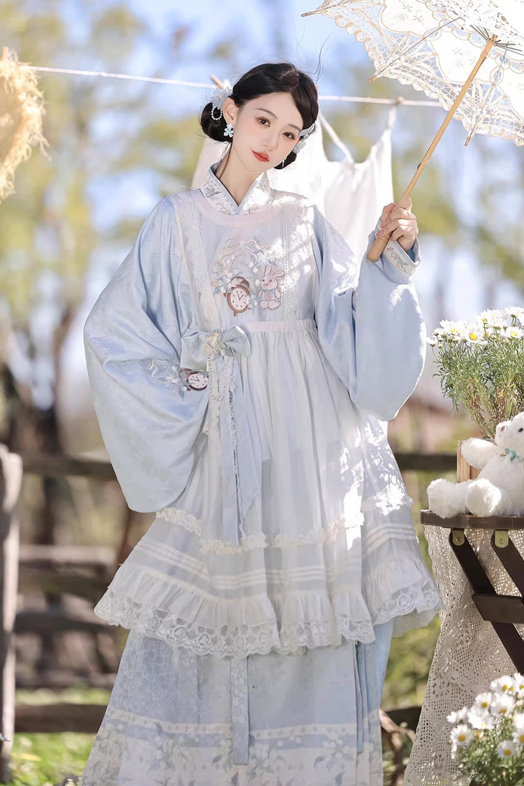 Ruffled Lolita Skirt - Alice In The Illusion, Blue, Stand Collar, Printed - additional product view 5