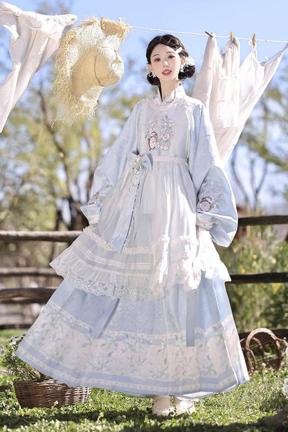 Ruffled Lolita Skirt - Alice In The Illusion, Blue, Stand Collar, Printed - additional product view 6