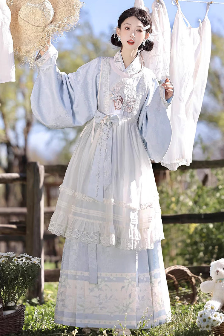 Ruffled Lolita Skirt - Alice In The Illusion, Blue, Stand Collar, Printed - additional product view 7