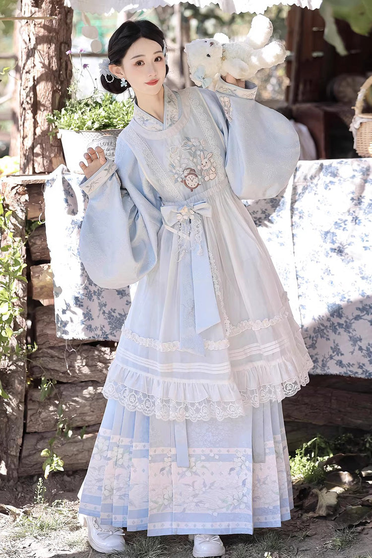 Ruffled Lolita Skirt - Alice In The Illusion, Blue, Stand Collar, Printed - additional product view 9
