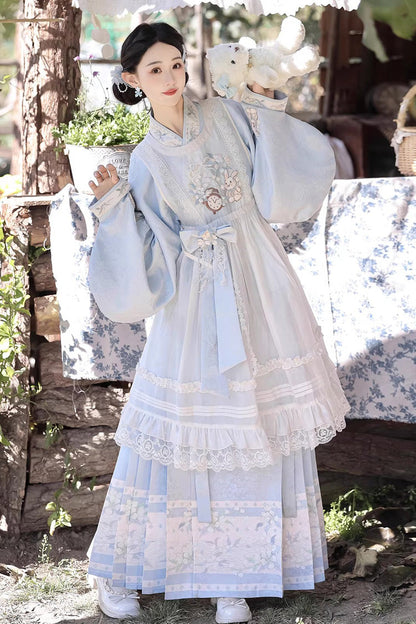 Ruffled Lolita Skirt - Alice In The Illusion, Blue, Stand Collar, Printed - additional product view 9