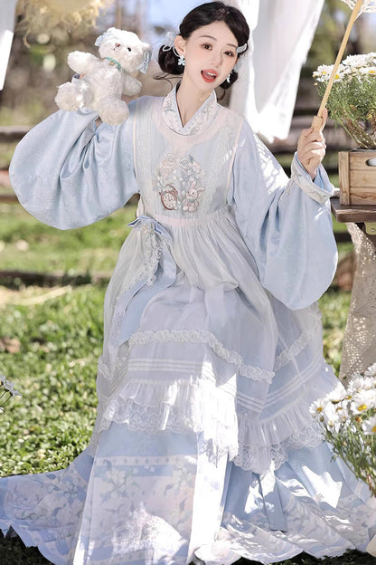 Ruffled Lolita Skirt - Alice In The Illusion, Blue, Stand Collar, Printed - additional product view 11