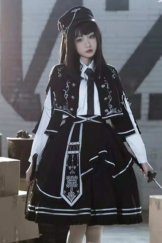 Ruffled Lolita Skirt - Battle Of Thorns Print, Black, Printed, Gothic Style, Ruffled - main product image