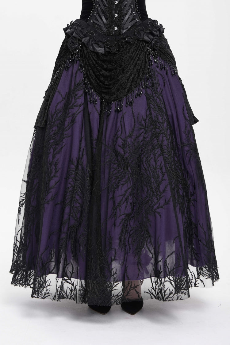 Ruffled Lolita Skirt - Black/purple Floral, 2 Colors, Long Length, Women's Style - additional product view 2