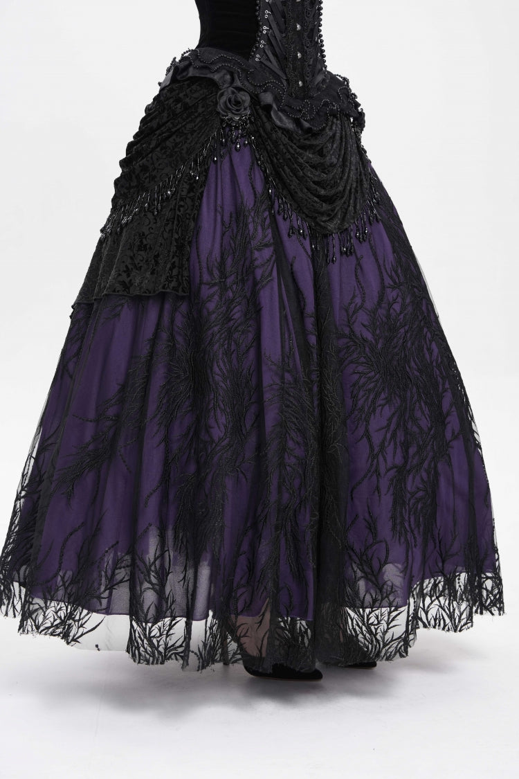 Ruffled Lolita Skirt - Black/purple Floral, 2 Colors, Long Length, Women's Style - additional product view 3