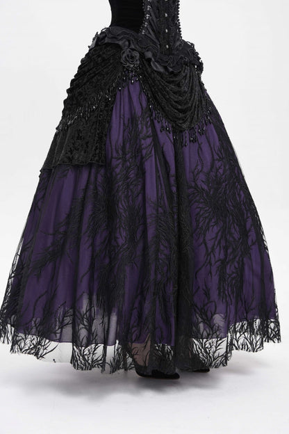 Ruffled Lolita Skirt - Black/purple Floral, 2 Colors, Long Length, Women's Style - additional product view 3