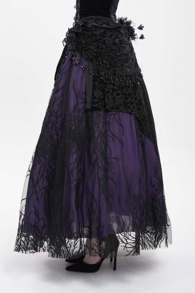Ruffled Lolita Skirt - Black/purple Floral, 2 Colors, Long Length, Women's Style - additional product view 4