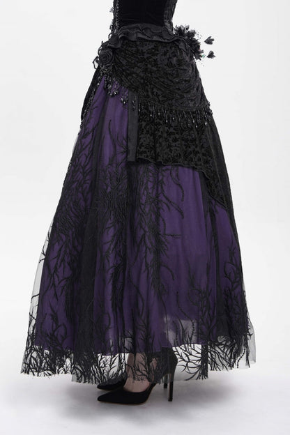 Ruffled Lolita Skirt - Black/purple Floral, 2 Colors, Long Length, Women's Style - additional product view 4