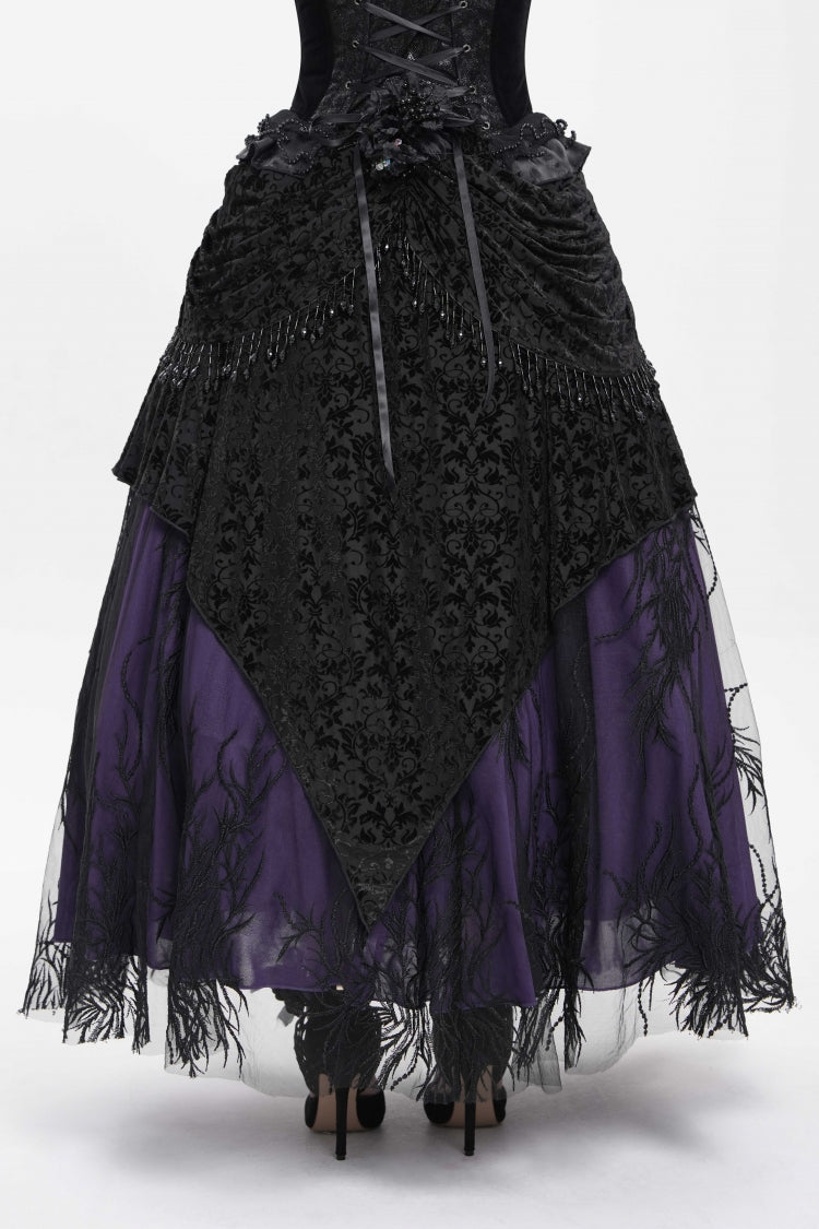 Ruffled Lolita Skirt - Black/purple Floral, 2 Colors, Long Length, Women's Style - additional product view 5