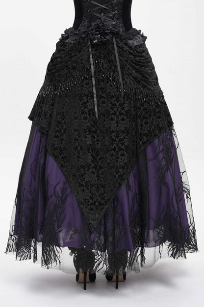 Ruffled Lolita Skirt - Black/purple Floral, 2 Colors, Long Length, Women's Style - additional product view 5