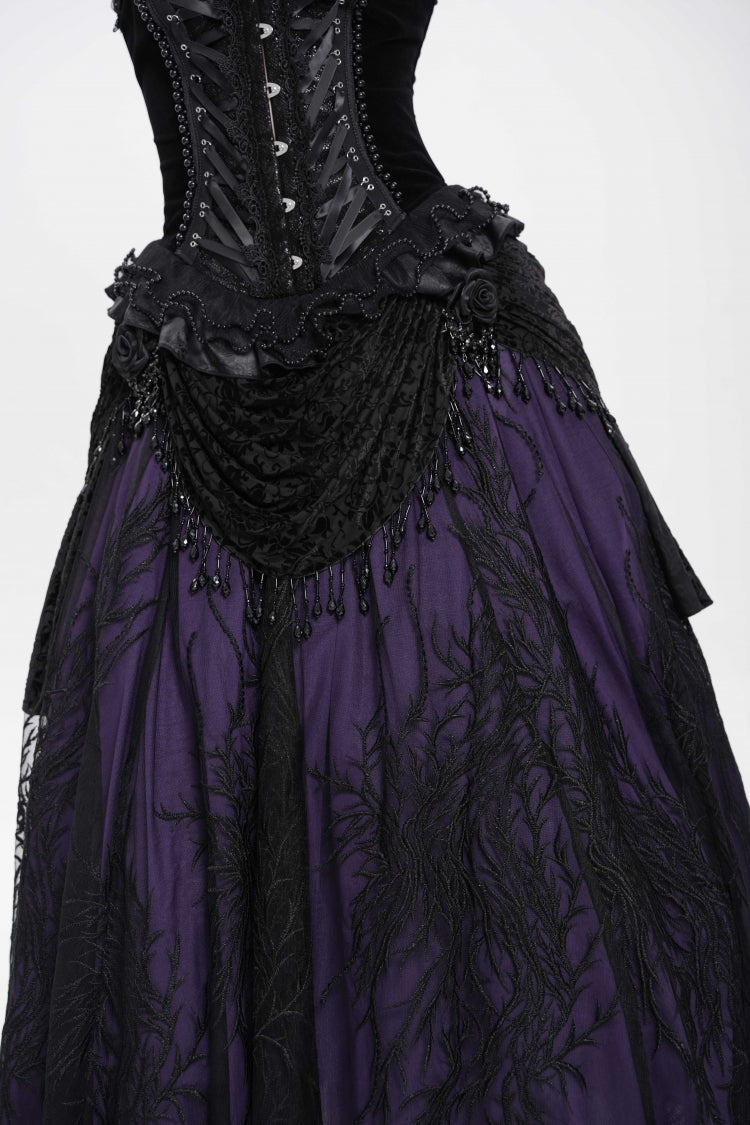 Ruffled Lolita Skirt - Black/purple Floral, 2 Colors, Long Length, Women's Style - additional product view 6