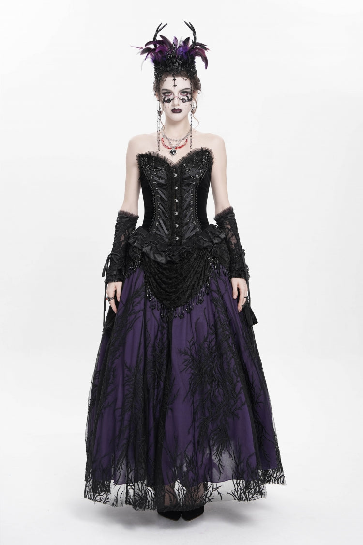 Ruffled Lolita Skirt - Black/purple Floral, 2 Colors, Long Length, Women's Style - additional product view 7