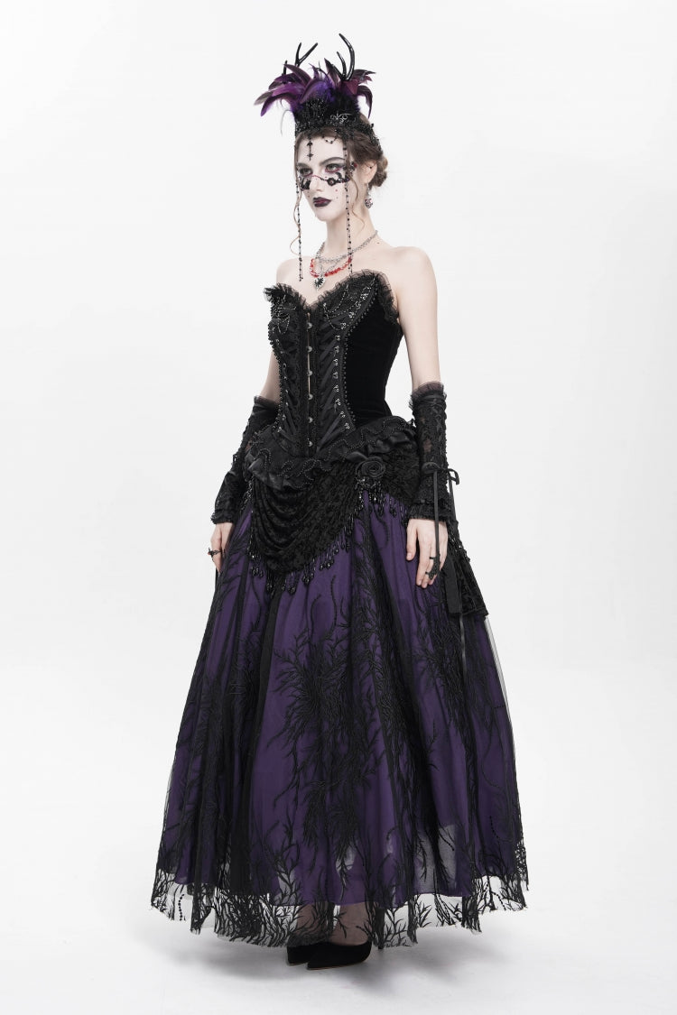 Ruffled Lolita Skirt - Black/purple Floral, 2 Colors, Long Length, Women's Style - additional product view 8