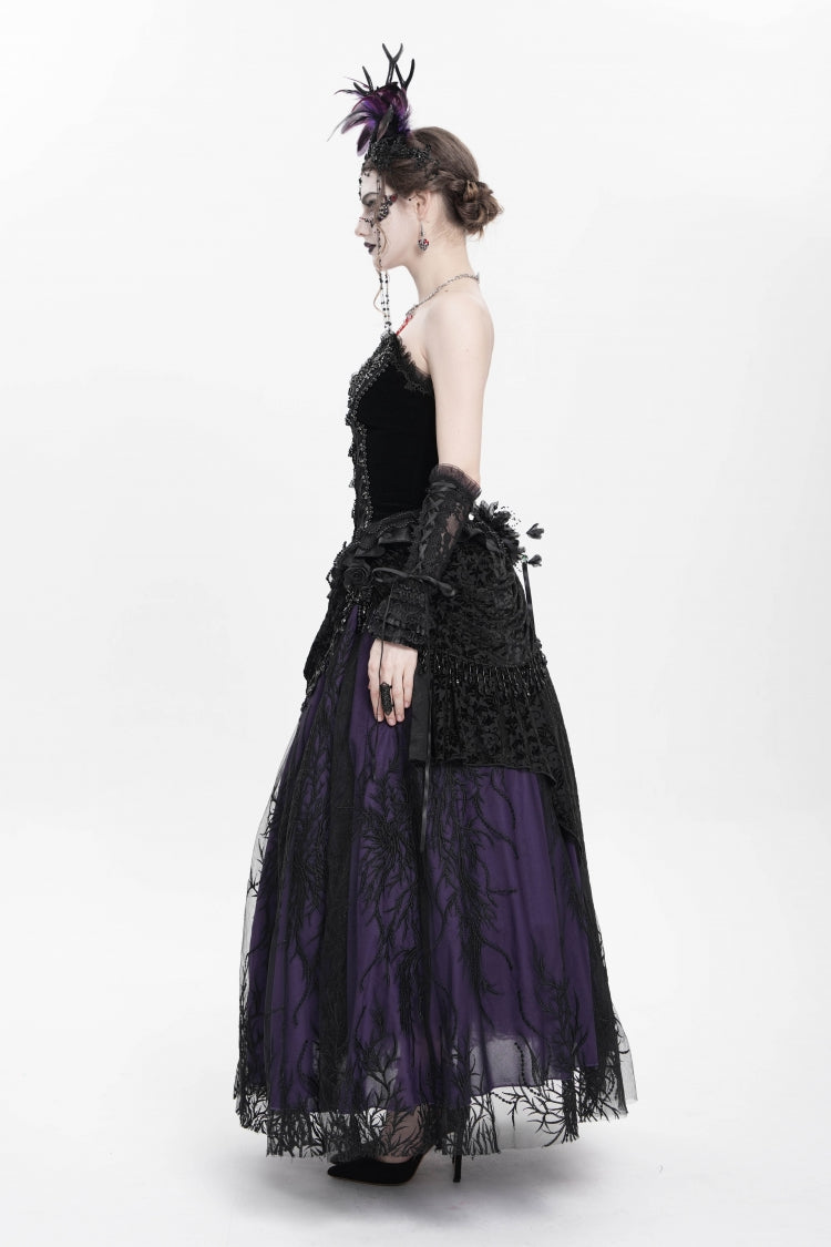 Ruffled Lolita Skirt - Black/purple Floral, 2 Colors, Long Length, Women's Style - additional product view 9