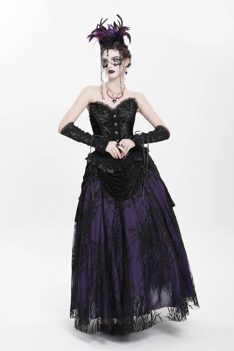 Ruffled Lolita Skirt - Black/purple Floral, 2 Colors, Long Length, Women's Style - additional product view 11