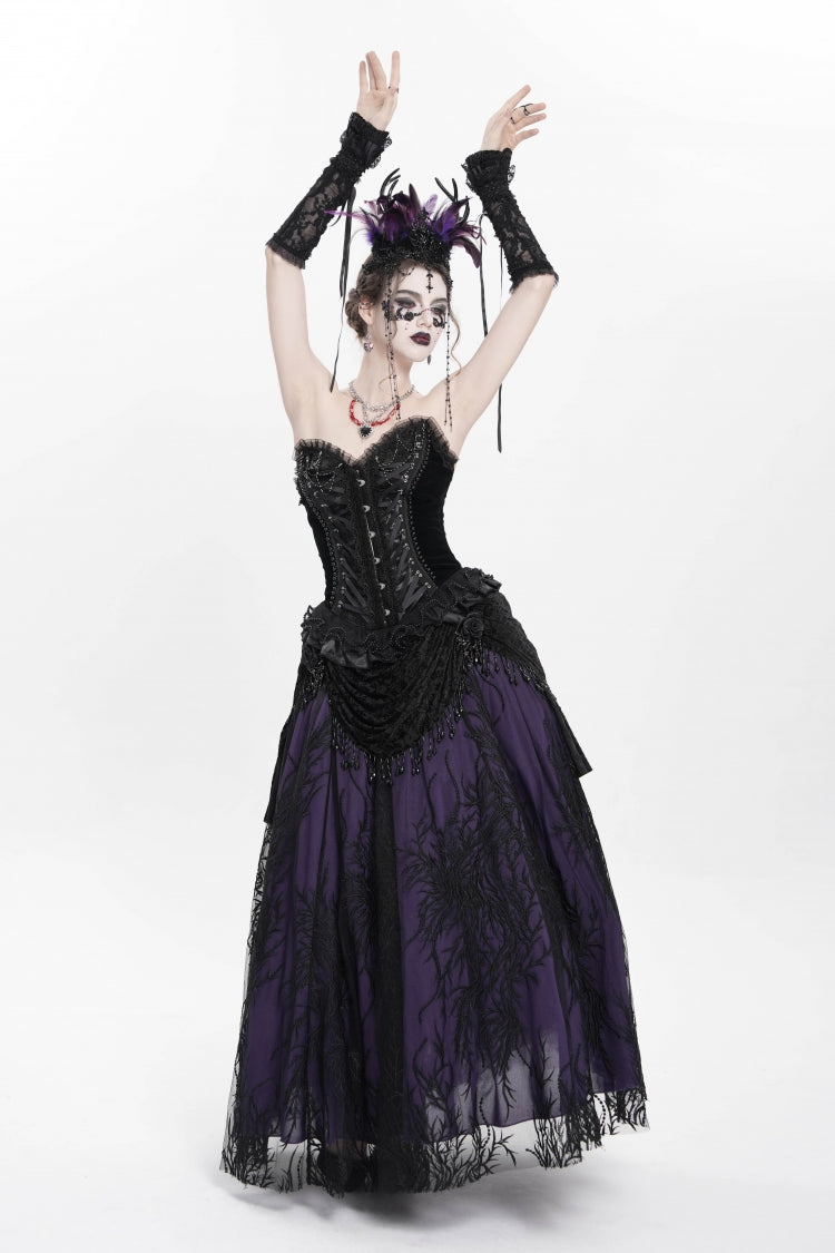 Ruffled Lolita Skirt - Black/purple Floral, 2 Colors, Long Length, Women's Style - additional product view 12