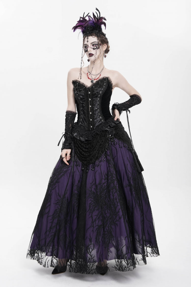 Ruffled Lolita Skirt - Black/purple Floral, 2 Colors, Long Length, Women's Style - additional product view 13