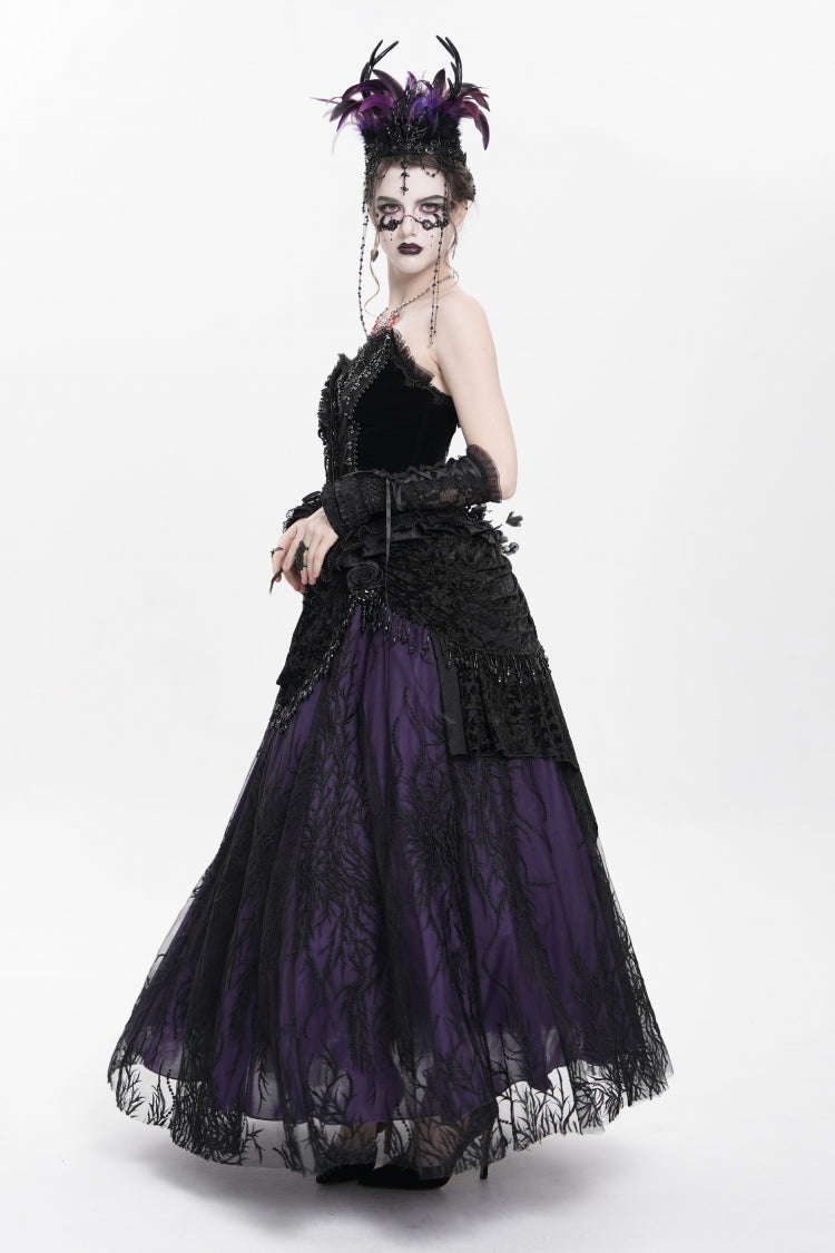 Ruffled Lolita Skirt - Black/purple Floral, 2 Colors, Long Length, Women's Style - additional product view 14