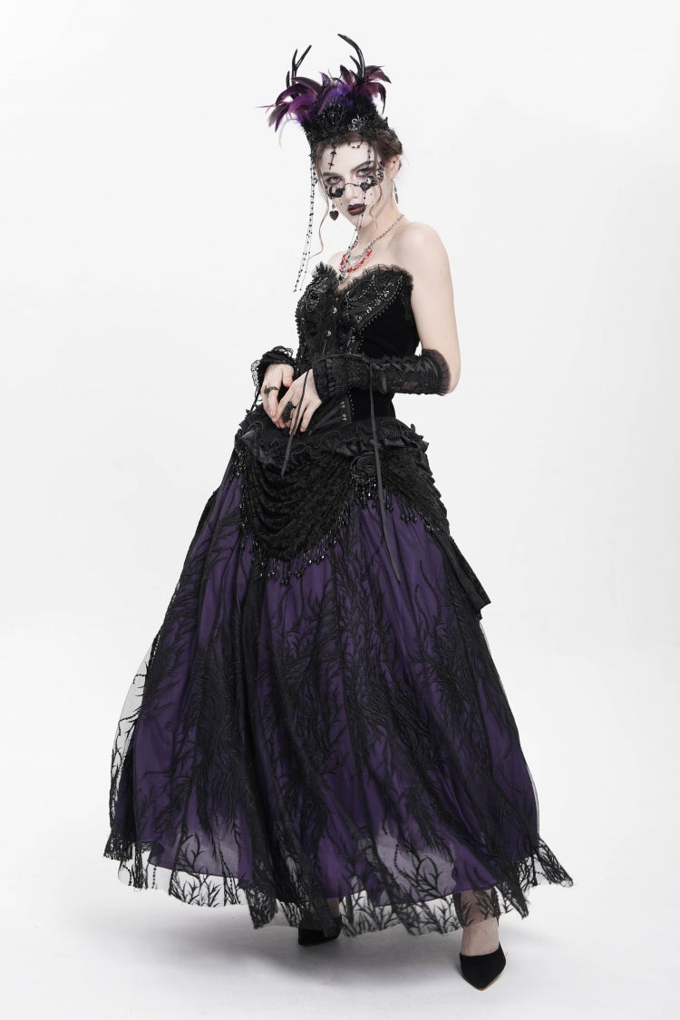 Ruffled Lolita Skirt - Black/purple Floral, 2 Colors, Long Length, Women's Style - additional product view 15