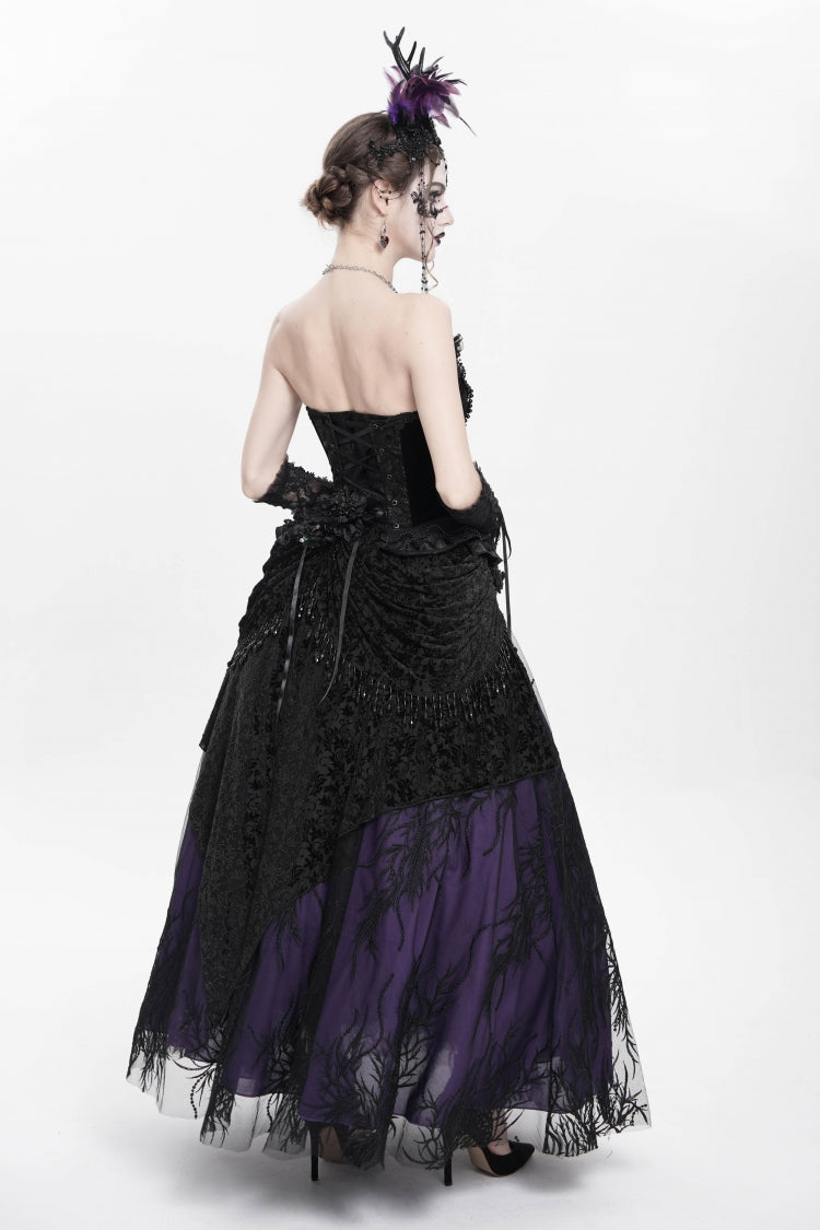 Ruffled Lolita Skirt - Black/purple Floral, 2 Colors, Long Length, Women's Style - additional product view 16