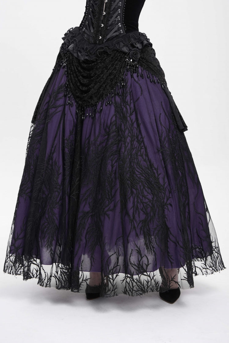 Ruffled Lolita Skirt - Black/purple Floral, 2 Colors, Long Length, Women's Style - main product image