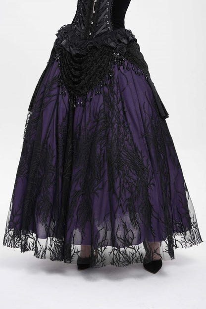 Ruffled Lolita Skirt - Black/purple Floral, 2 Colors, Long Length, Women's Style - main product image