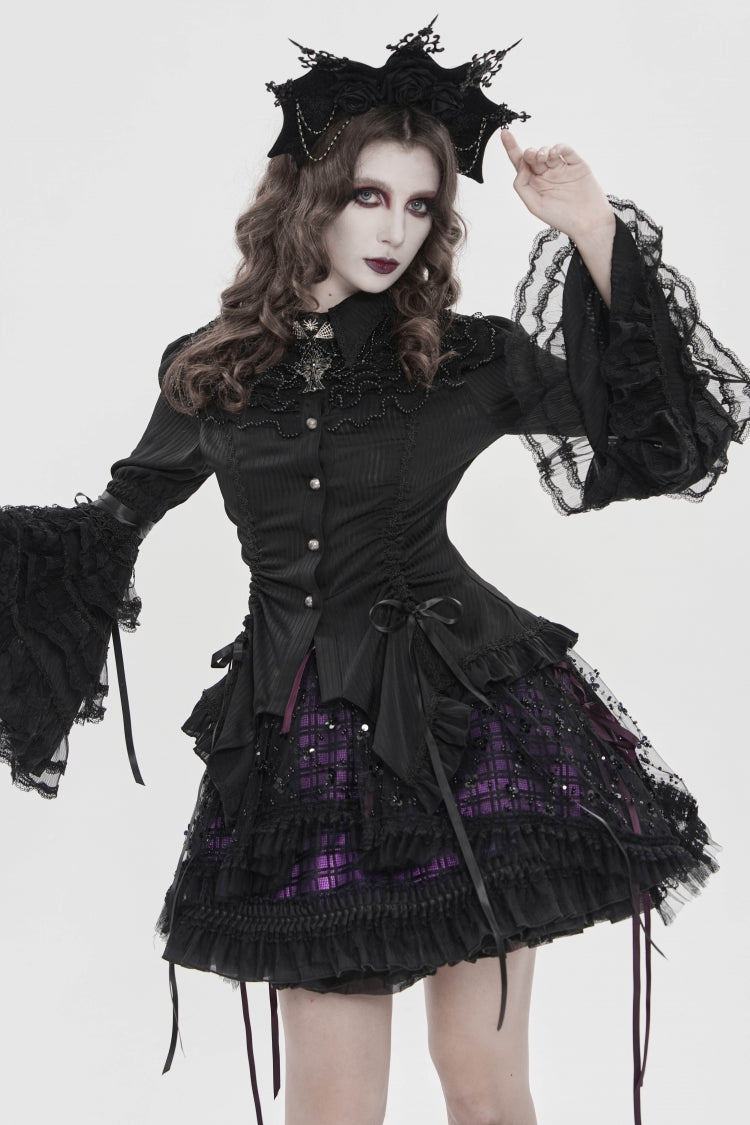 Ruffled Lolita Skirt - Black/purple Multi-layered, 2 Colors, Women's Style, Gothic Style - additional product view 4