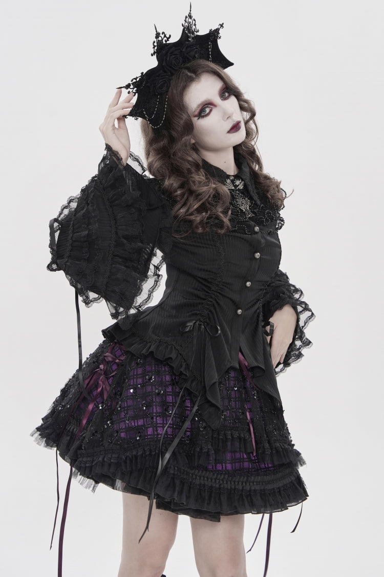 Ruffled Lolita Skirt - Black/purple Multi-layered, 2 Colors, Women's Style, Gothic Style - additional product view 5
