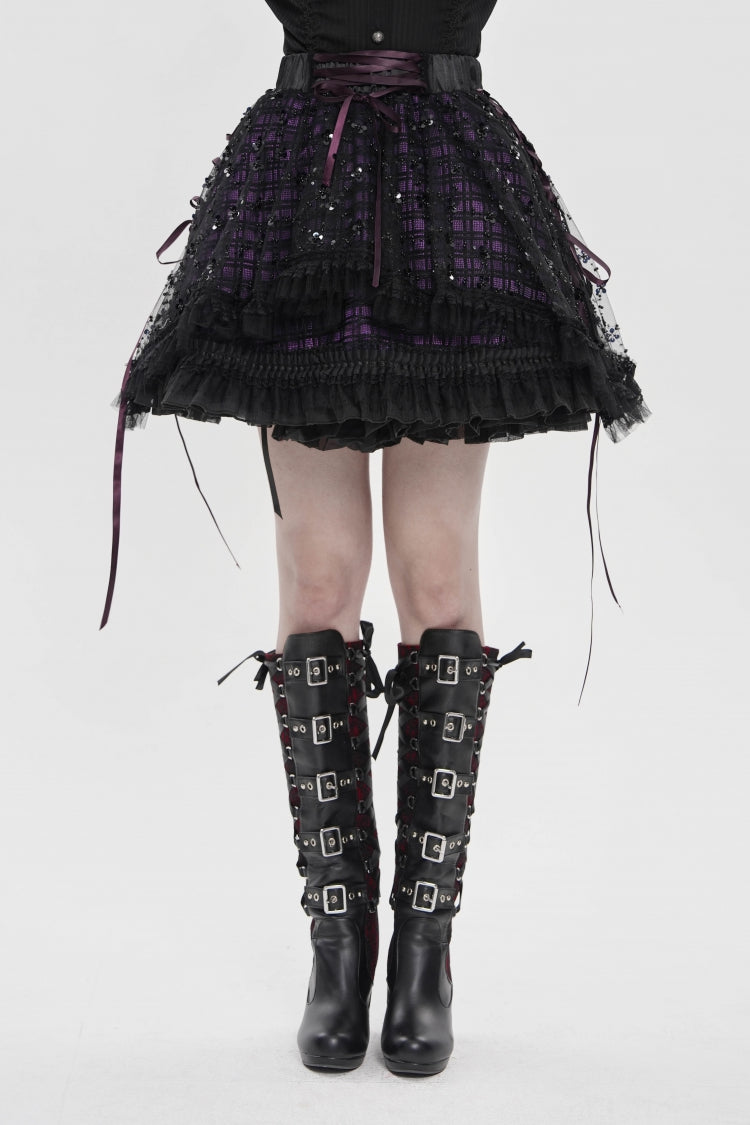 Ruffled Lolita Skirt - Black/purple Multi-layered, 2 Colors, Women's Style, Gothic Style - additional product view 6