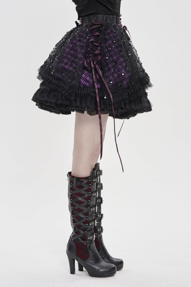 Ruffled Lolita Skirt - Black/purple Multi-layered, 2 Colors, Women's Style, Gothic Style - additional product view 7