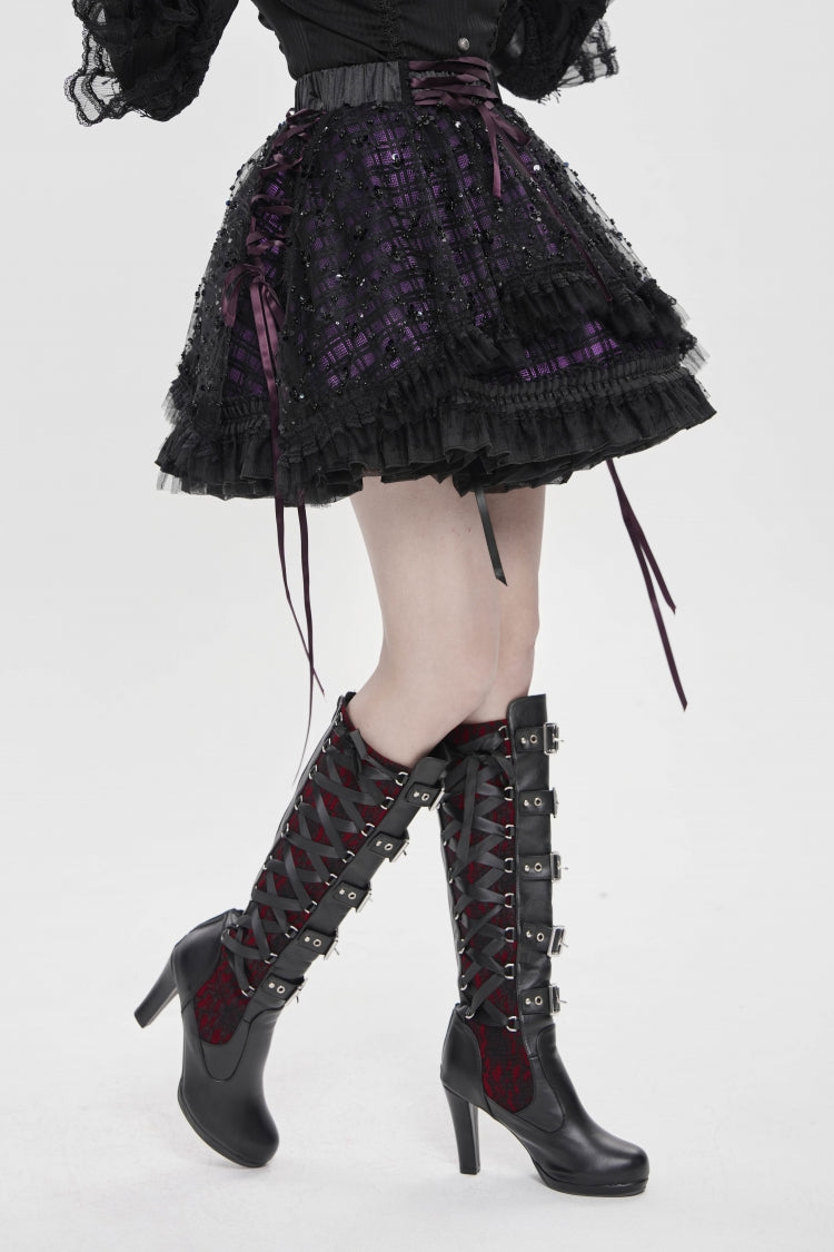 Ruffled Lolita Skirt - Black/purple Multi-layered, 2 Colors, Women's Style, Gothic Style - additional product view 8