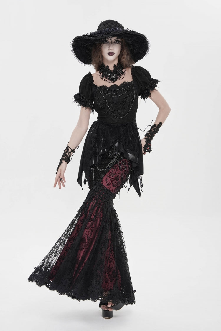 Ruffled Lolita Skirt - Black/red Double-layered, 2 Colors, Women's Style, Embroidered - main product image