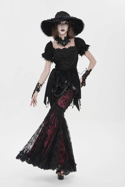 Ruffled Lolita Skirt - Black/red Double-layered, 2 Colors, Women's Style, Embroidered - main product image