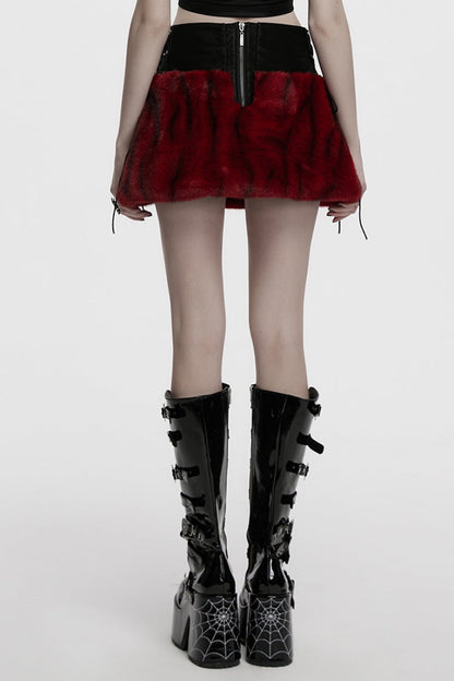Ruffled Lolita Skirt - Black/red Faux Fur Stitching, 2 Colors, Women's Style, Lace-Up - additional product view 3