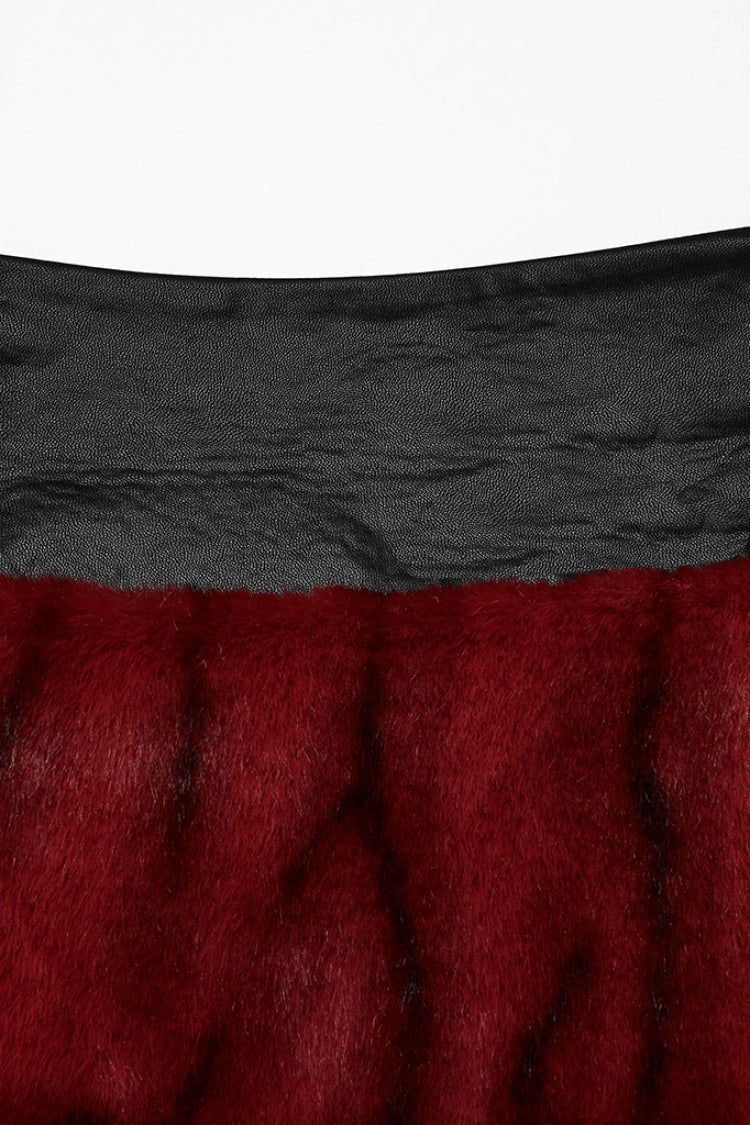 Ruffled Lolita Skirt - Black/red Faux Fur Stitching, 2 Colors, Women's Style, Lace-Up - additional product view 5