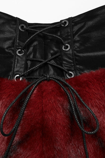 Ruffled Lolita Skirt - Black/red Faux Fur Stitching, 2 Colors, Women's Style, Lace-Up - additional product view 6