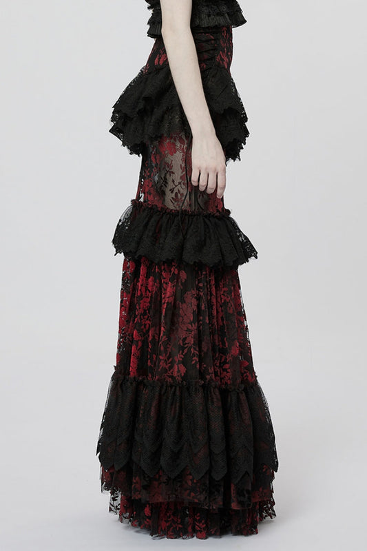 Ruffled Lolita Skirt - Black/red Layered, 2 Colors, Women's Style, Lace Trim, Ruffled - additional product view 2
