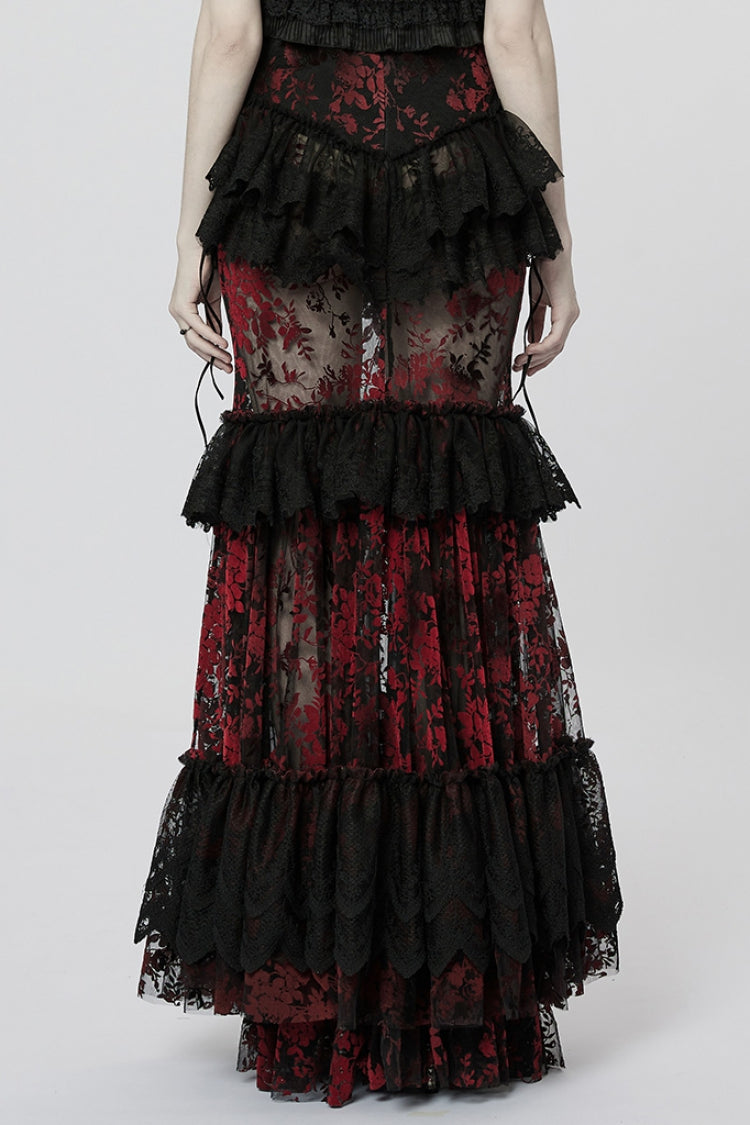 Ruffled Lolita Skirt - Black/red Layered, 2 Colors, Women's Style, Lace Trim, Ruffled - additional product view 3