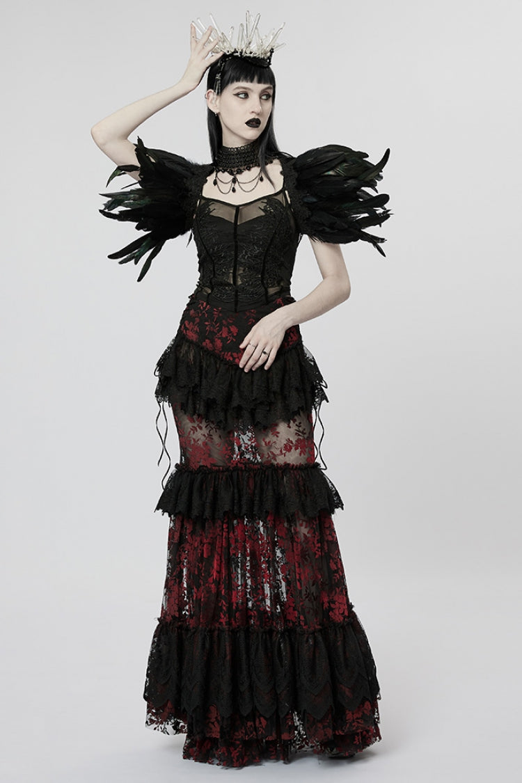 Ruffled Lolita Skirt - Black/red Layered, 2 Colors, Women's Style, Lace Trim, Ruffled - additional product view 4