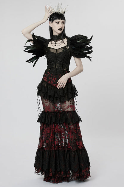 Ruffled Lolita Skirt - Black/red Layered, 2 Colors, Women's Style, Lace Trim, Ruffled - additional product view 4