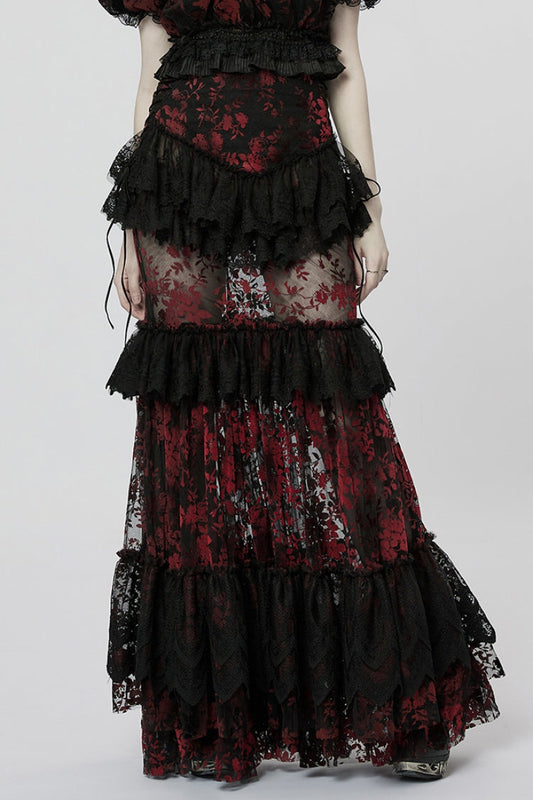 Ruffled Lolita Skirt - Black/red Layered, 2 Colors, Women's Style, Lace Trim, Ruffled - main product image