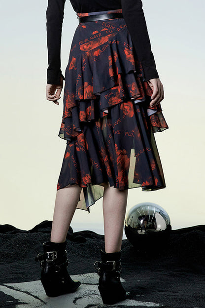 Ruffled Lolita Skirt - Black/red Layered Irregular, 2 Colors, Slit Detail, Women's Style - additional product view 3