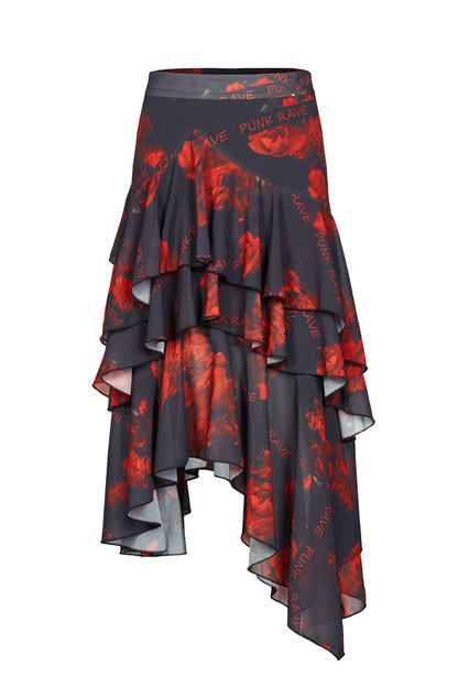 Ruffled Lolita Skirt - Black/red Layered Irregular, 2 Colors, Slit Detail, Women's Style - additional product view 5